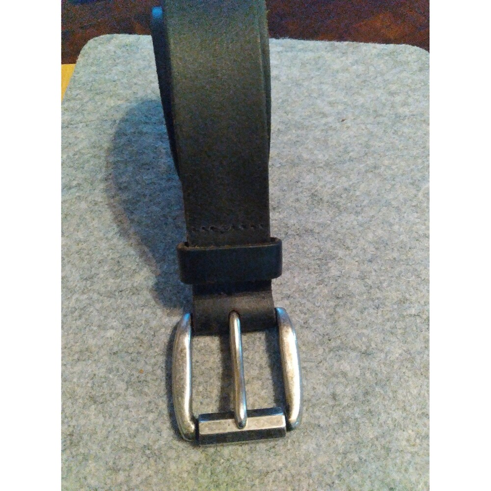 Classic Black Leather Belt‎ with Silver Double-Prong Buckle Casual Dress Belt